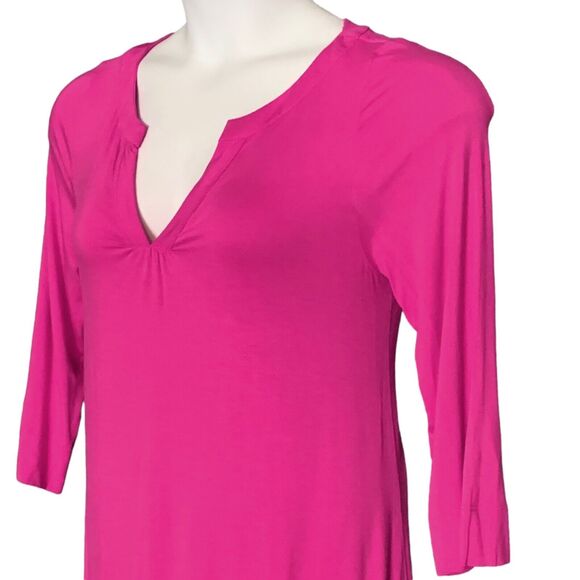 Soft Surroundings Tunic Top Medium Split V Neck Fuchsia Pink Pockets 3/4 Sleeve - Picture 3 of 8